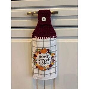 Crochet Top Kitchen Towel- Home Sweet Home (wine topper)